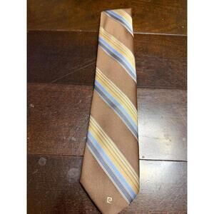 Vintage Pierre Cardin Brown, Yellow, and Baby Blue Striped Necktie